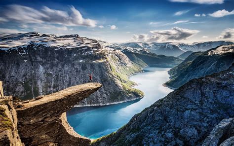 Mountain Range With River Flowing Wallpaper Nature Landscape Fjord