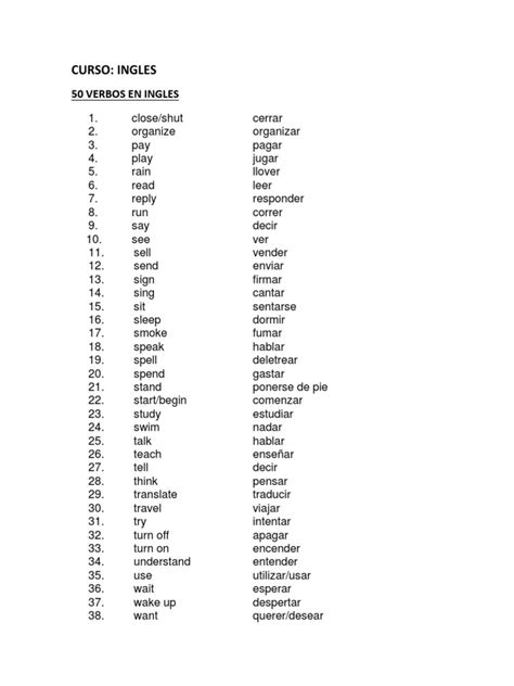 50 Verbos En Ingles Pdf