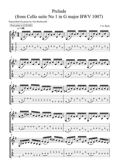 Prelude In G Major Bwv1007 From Cello Suite No 1 Arr Tim Rushworth Sheet Music Johann