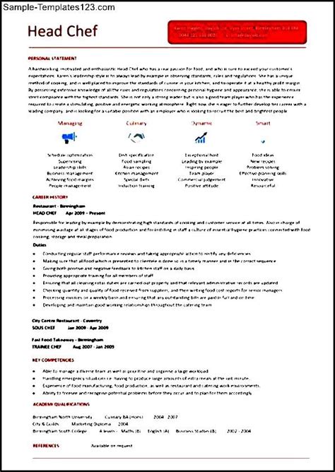 A great resume can capture the attention of a recruiter or hiring manager and help you stand out from other applicants. Head Chef Resume Templates - Sample Templates - Sample ...