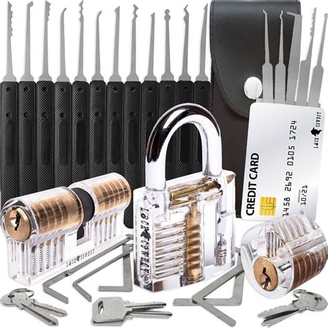 30 Piece Lock Picking Set With 3 Transparent Training Locks And Credit