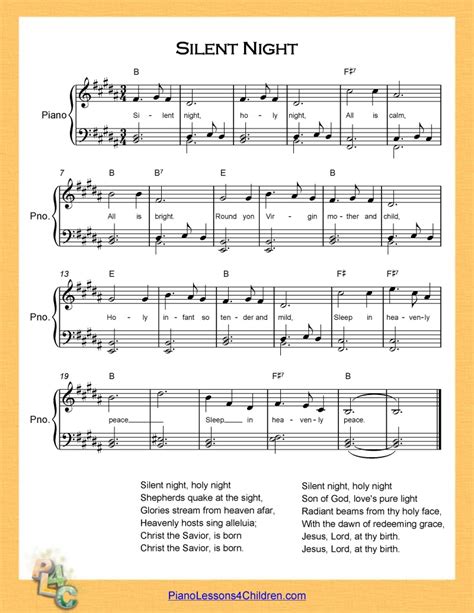 The recommended time to play this music sheet is 01:00, as. Silent Night - piano lesson on videos, lyrics, & free sheet music for piano