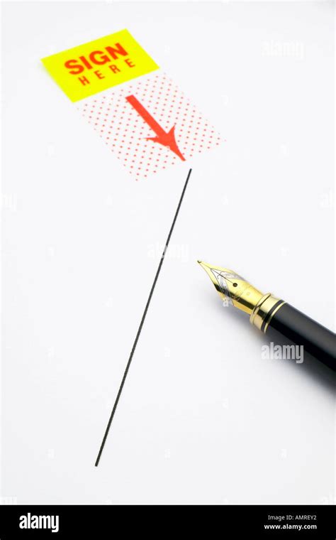 Sign Here Sticker And Pen Stock Photo Alamy