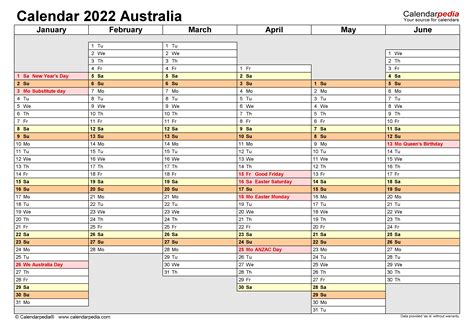 2022 Free Editable Calendar Australia 2022 2023 Two Year Calendar