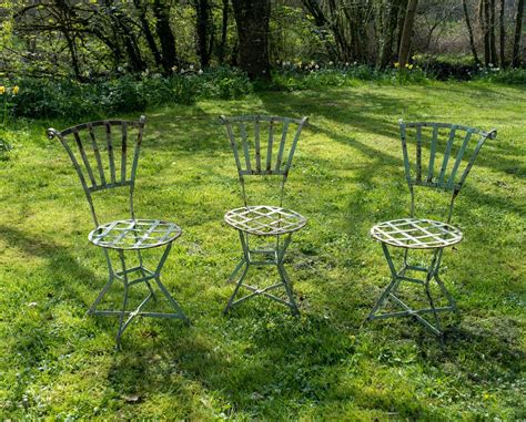 19th Century French Wrought Iron Garden Chairs Set Of 3 In Antique