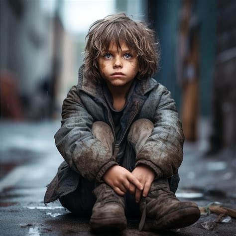 Premium Ai Image Poor Sad Kid In Poverty Refugee Child