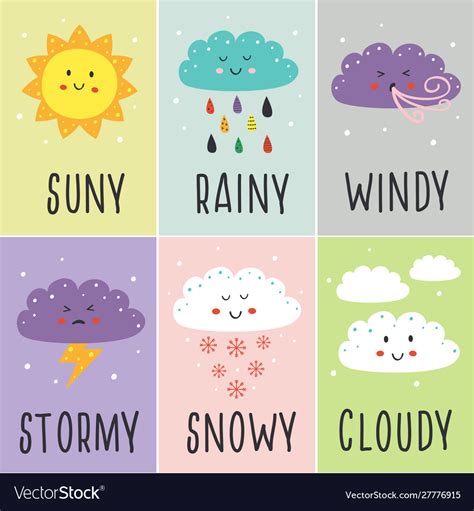 Set Cards With Cute Baby Weather Royalty Free Vector Image