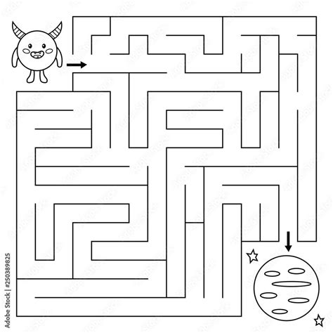 Maze Game For Kids Help The Cute Cartoon Alien Find Right Path To The
