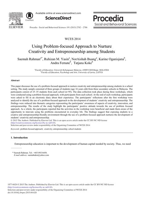 When college students were asked to write a simple essay about money, the themes that emerged were so much more than kids learning to manage money. (PDF) Using Problem-focused Approach to Nurture Creativity ...
