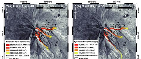 The Pyroclastic Flow Inunddation Estimated From Revised Laharz Program Download Scientific
