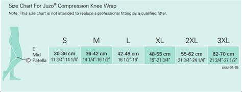 Juzo Knee Wrap Size Chart