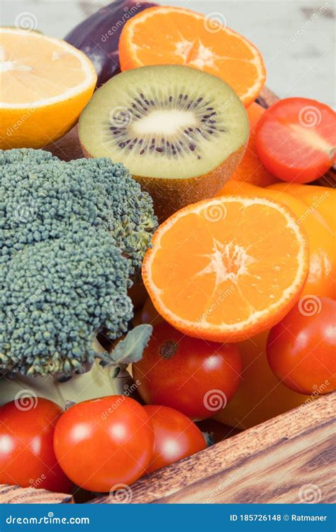 Heap Of Ripe Fruits With Vegetables In Rustic Box Nutritious Food