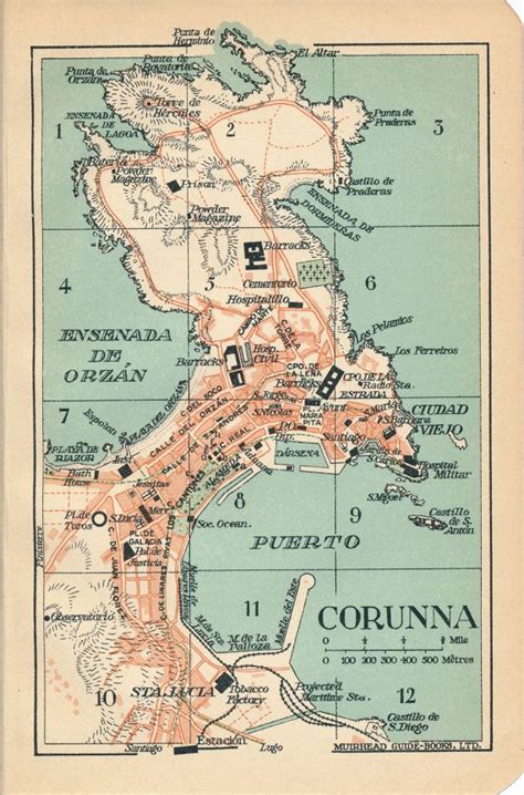 1930 La Coruna A Coruna Spain Antique Map Etsy Antique Map Map