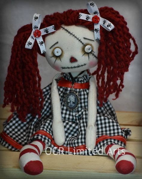 gothic raggedy ann doll goth tattered spooky cute emo collectible home decor stitches broken