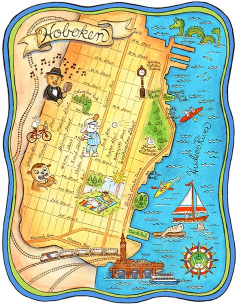 Hoboken New Jersey Map Art Print 16 X 20 Etsy