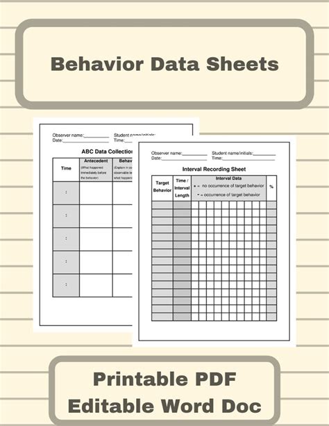 Editable Behavior Data Tracking Sheet Abc Data Form And Interval