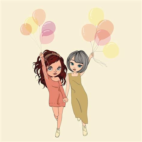Two Women Holding Balloons 1181654 Vector Art At Vecteezy