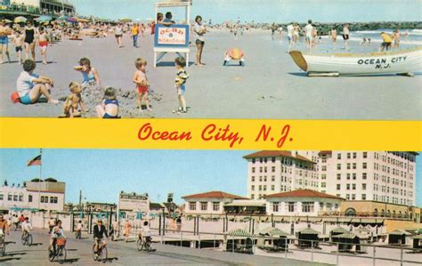 Ocean City New Jersey Beach Sun Bathing Boardwalk Bicycles Postcard