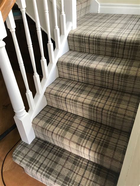 Grey Tartan Carpet Fitted To Stairs And Landing
