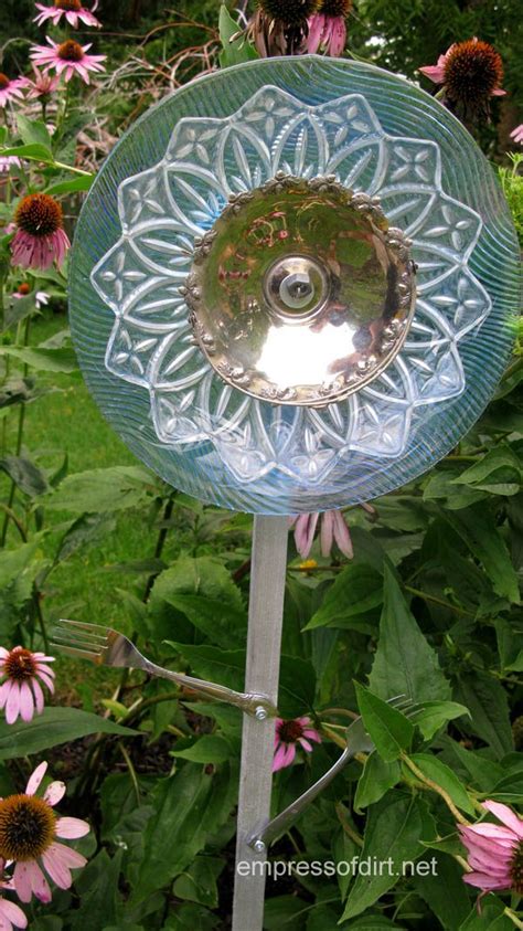 I have seen some vintage dish and plate flowers on pinterest and thought making my own from some inexpensive dollar tree glassware and glass paint would add a pop of pizazz to. How To Make Glass Garden Art Flowers. And Drill Through ...