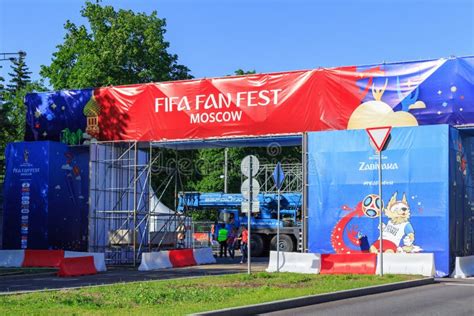 moscow russia june 02 2018 fan zone of festival of fans fifa fan fest 2018 on the sparrow