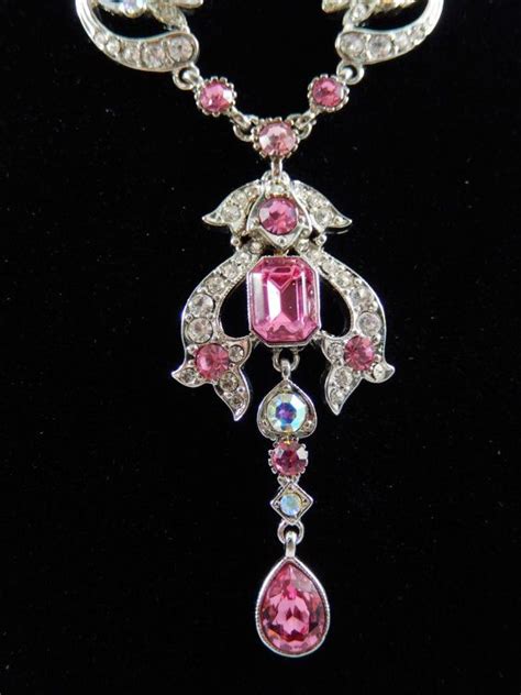 Nicky Butler Signed Fashion Necklace Pink And Clear Crystals Fashion