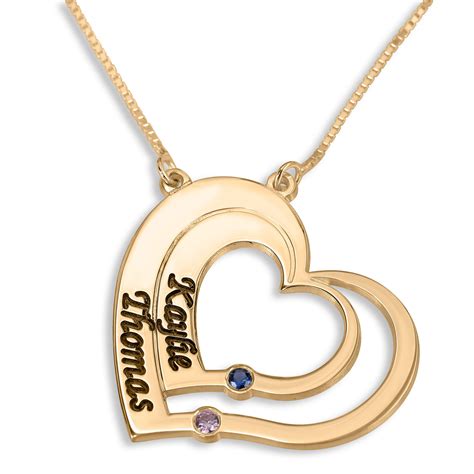 Double Thickness Double Heart Name Necklace With