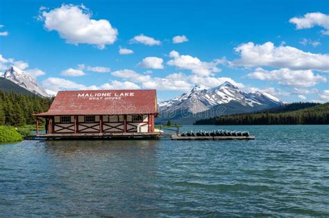 The Famous Maligne Lake Boat House In Jasper National Park Editorial
