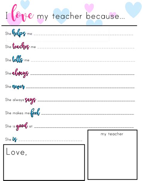 What I Love About My Teacher Printable Get Your Hands On Amazing Free