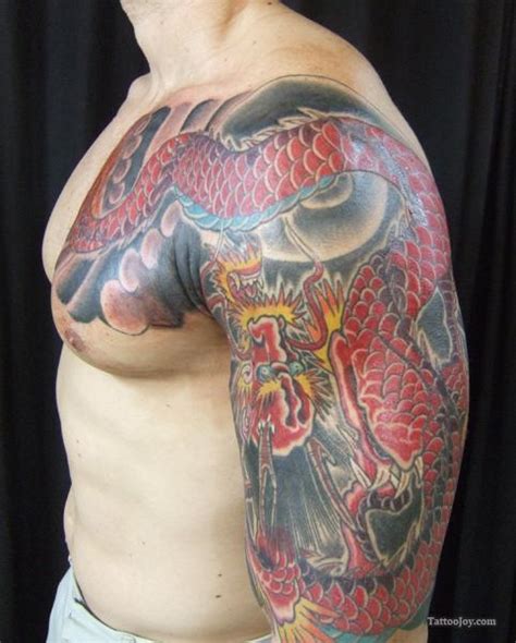 Asian Red Dragon Tattoo On Shoulder For Men