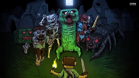 4592582 Zombies Steve Minecraft Spider Video Games Creeper Night