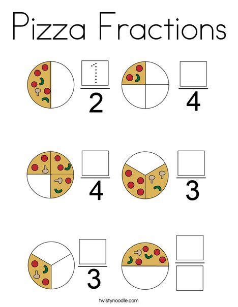 Pizza Fractions Coloring Page Twisty Noodle Math Fractions Worksheets Fractions Worksheets