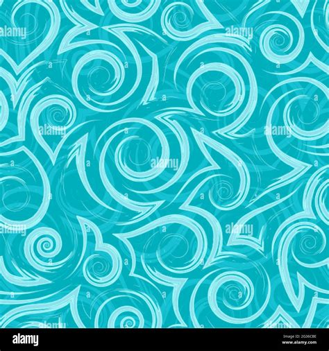 Vector Turquoise Geometric Seamless Pattern Of Flowing Spirals Curls