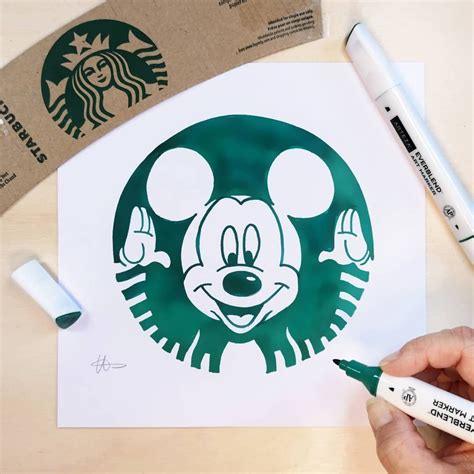 Mickey Mouse As The Starbucks Logo Drawing By Doughtycreartive