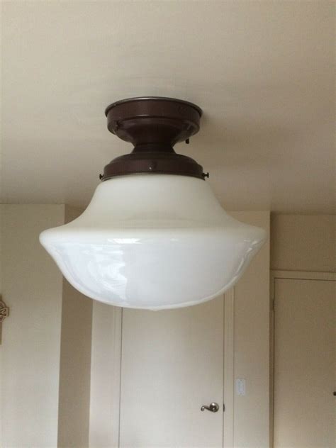 Vintage Schoolhouse Ceiling Light Fixture Xl Milk Glass 14 Globe Old