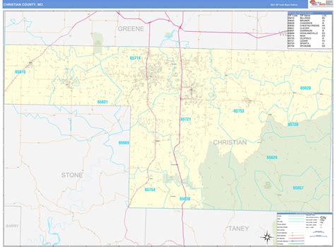 Christian County, MO Zip Code Wall Map Basic Style by MarketMAPS - MapSales