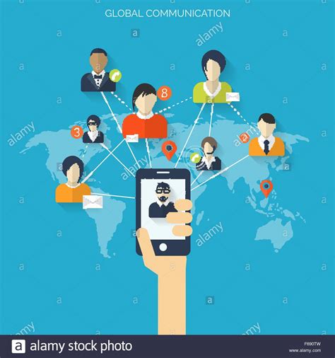 Flat Social Media And Network Concept Global