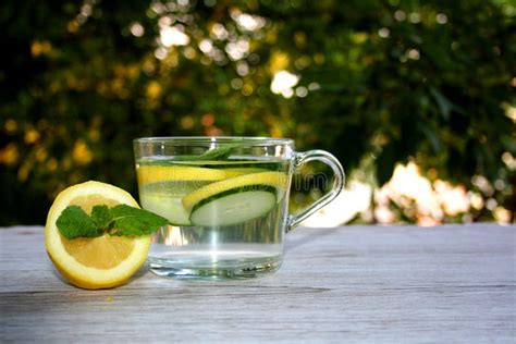 Infused Water With Cucumbers Lemons And Mint Stock Image Image Of