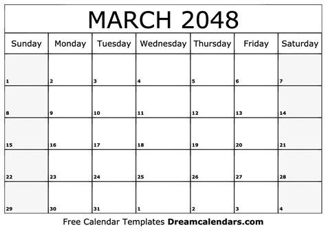 March 2048 Calendar Free Blank Printable With Holidays