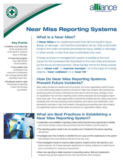 Near Miss Reporting Systems Occupational Safety And Health Employment