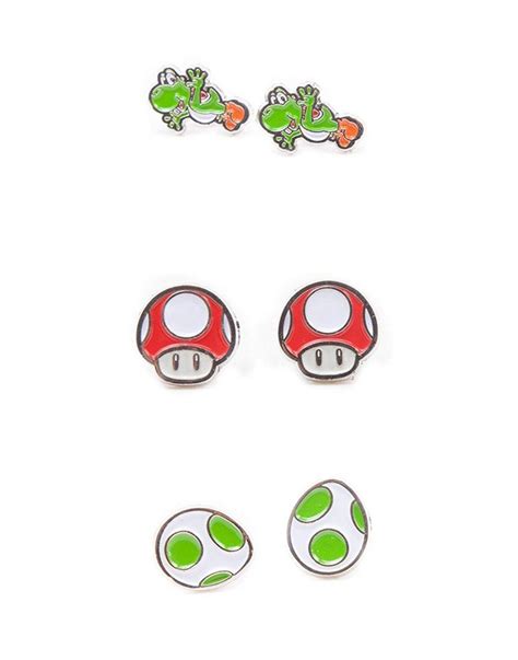 Nintendo Super Mario Bros Yoshi Egg And Mushroom Stud Earrings 3