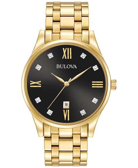 Bulova Mens Dress Diamond Accent Gold Tone Stainless Steel Bracelet