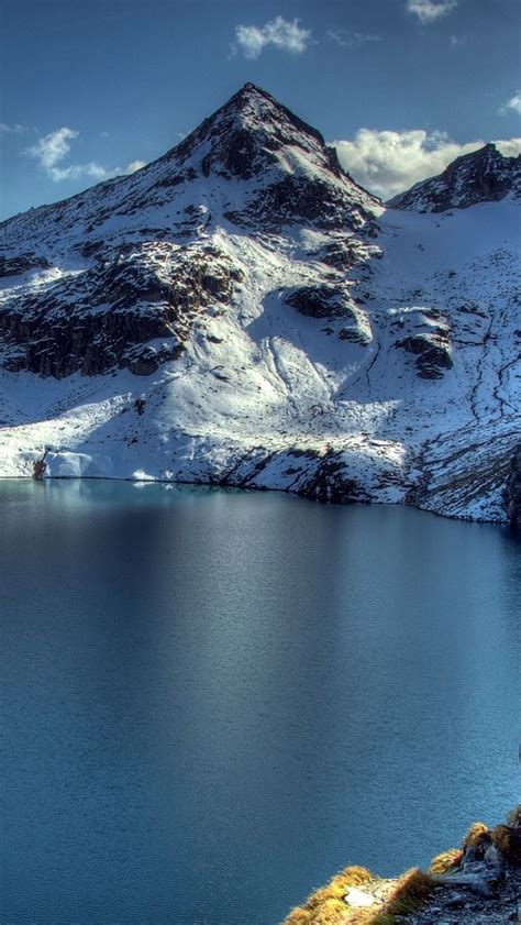 Download Wallpaper 800x1420 Mountain Lake Peaks Snow Iphone Se5s5c