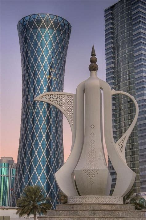 Doha Qatar Teapot Sculpture And Tornado Tower Kuwait Qatar Doha