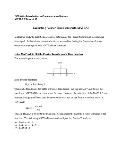 Evaluating Fourier Transforms With Matlab Pdf Discrete Fourier