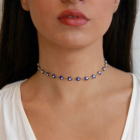 Evil Eye Choker Necklace Dainty Or Gold Beaded Choker Necklace Gift For