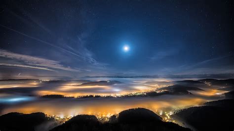 Mountains Peak Of Swiss Under Moon Starry Sky During Nighttime 4k Hd