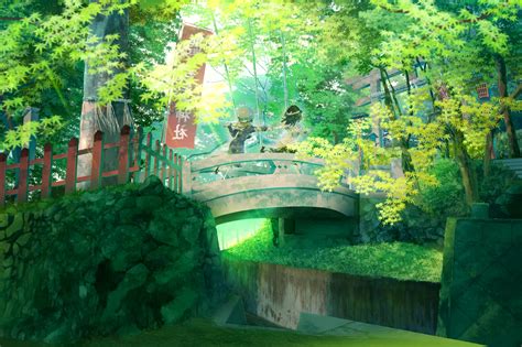 Wallpaper Anime Nature Grass Park Green Bridge Pond Jungle