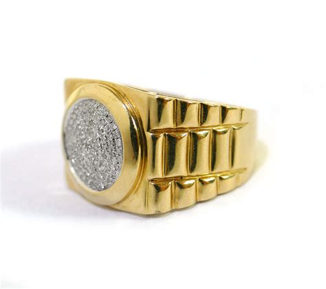 Mens Rolex Style Pave Diamond 10k Yellow Gold Ring Tns Diamonds