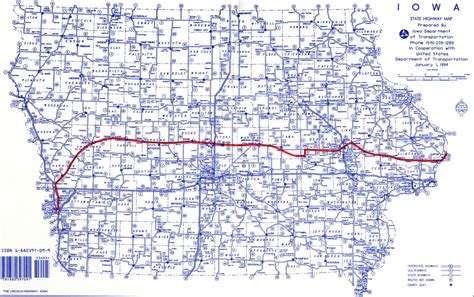 Iowa Road Map With The Original Route Of The Lincoln Highway 1994